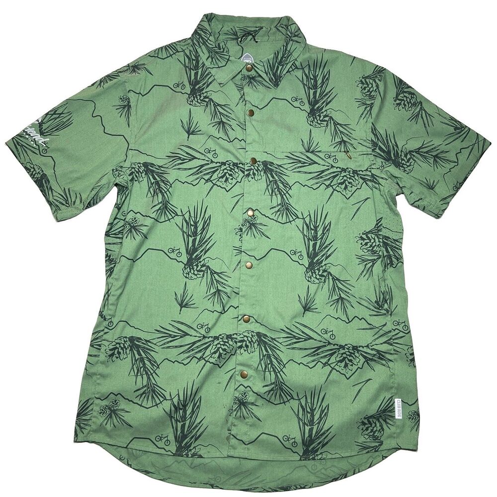 Club Ride Shirt Mens L Green Floral Short Sleeve Cycling Performance Pockets
